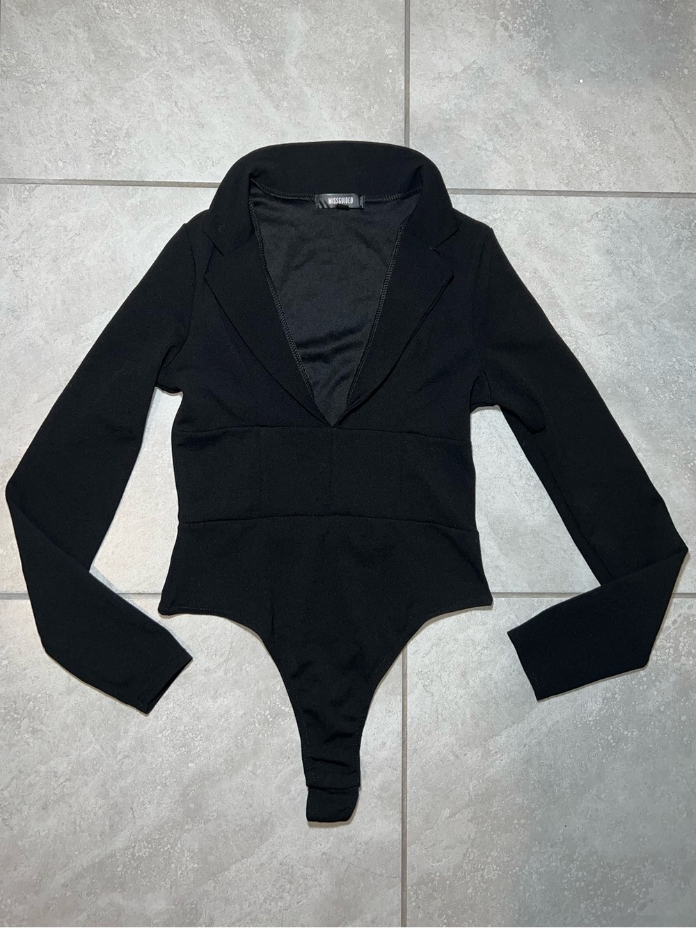 Missguided Black Blazer Style Long Sleeve Bodysuit US 4